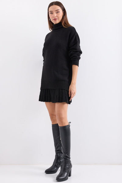 15891 Costum Pulover-Fustă (2 Piese) - Negru