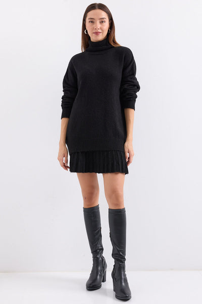 15891 Costum Pulover-Fustă (2 Piese) - Negru