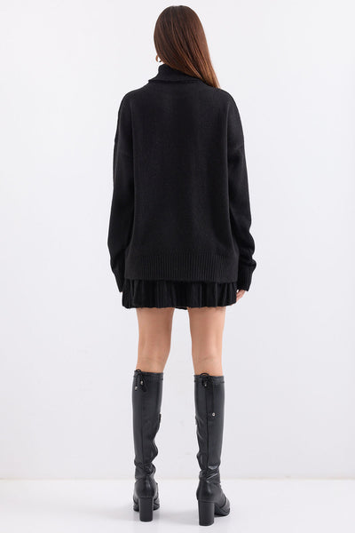 15891 Costum Pulover-Fustă (2 Piese) - Negru