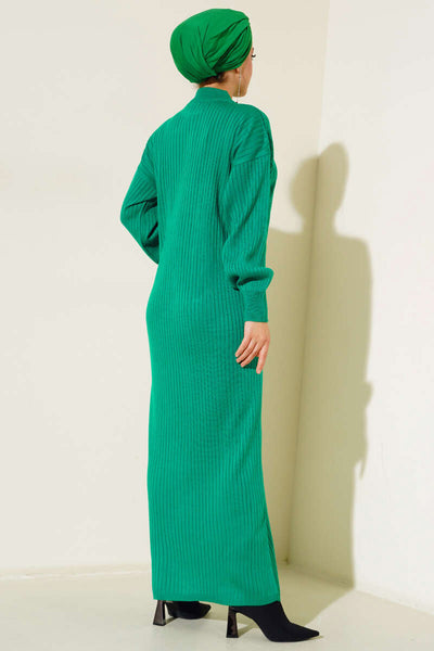 15900 Rochie Tricot Modest Acoperire Completă - Verde