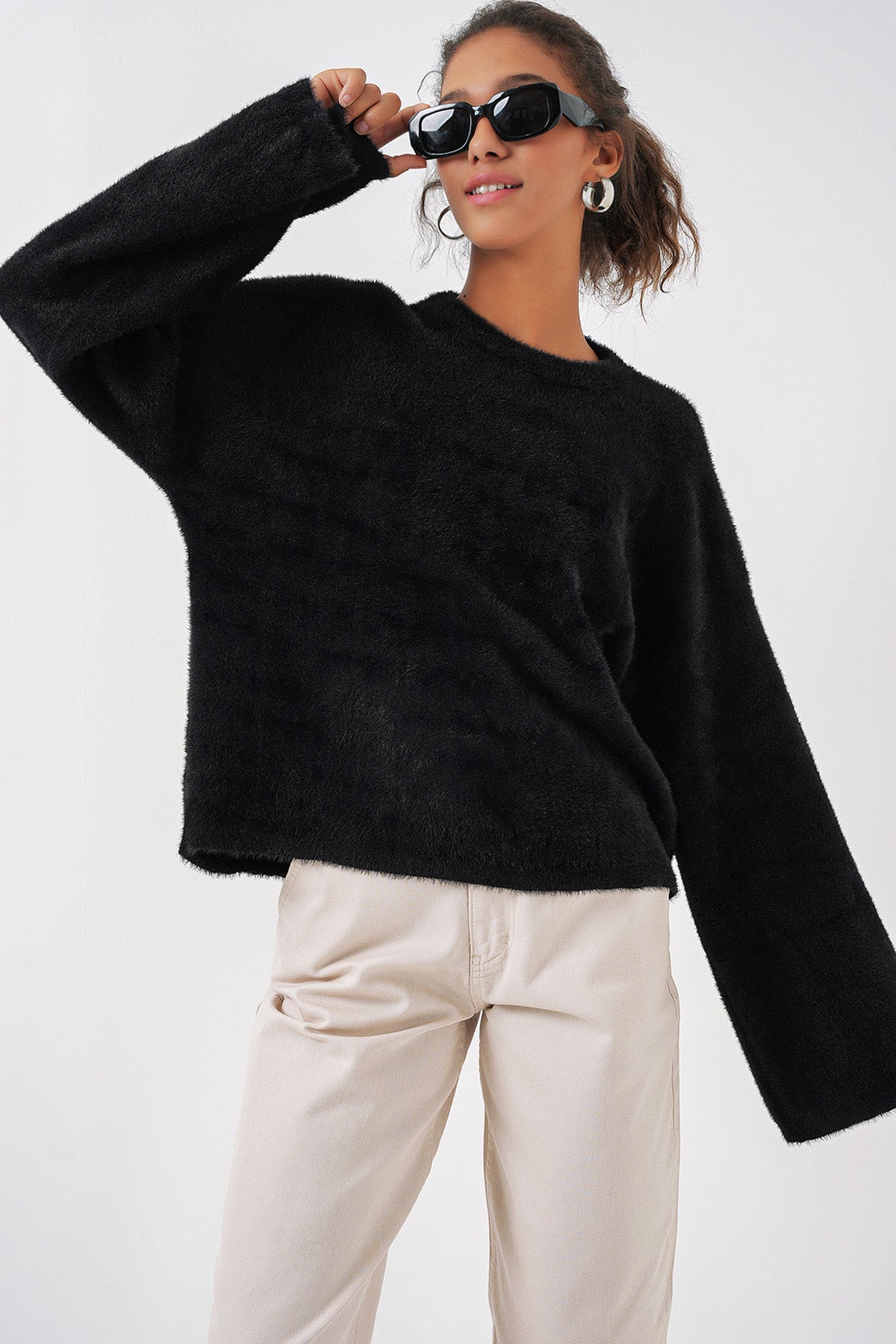 15915 Jachetă Tricot Textura Moale - Negru