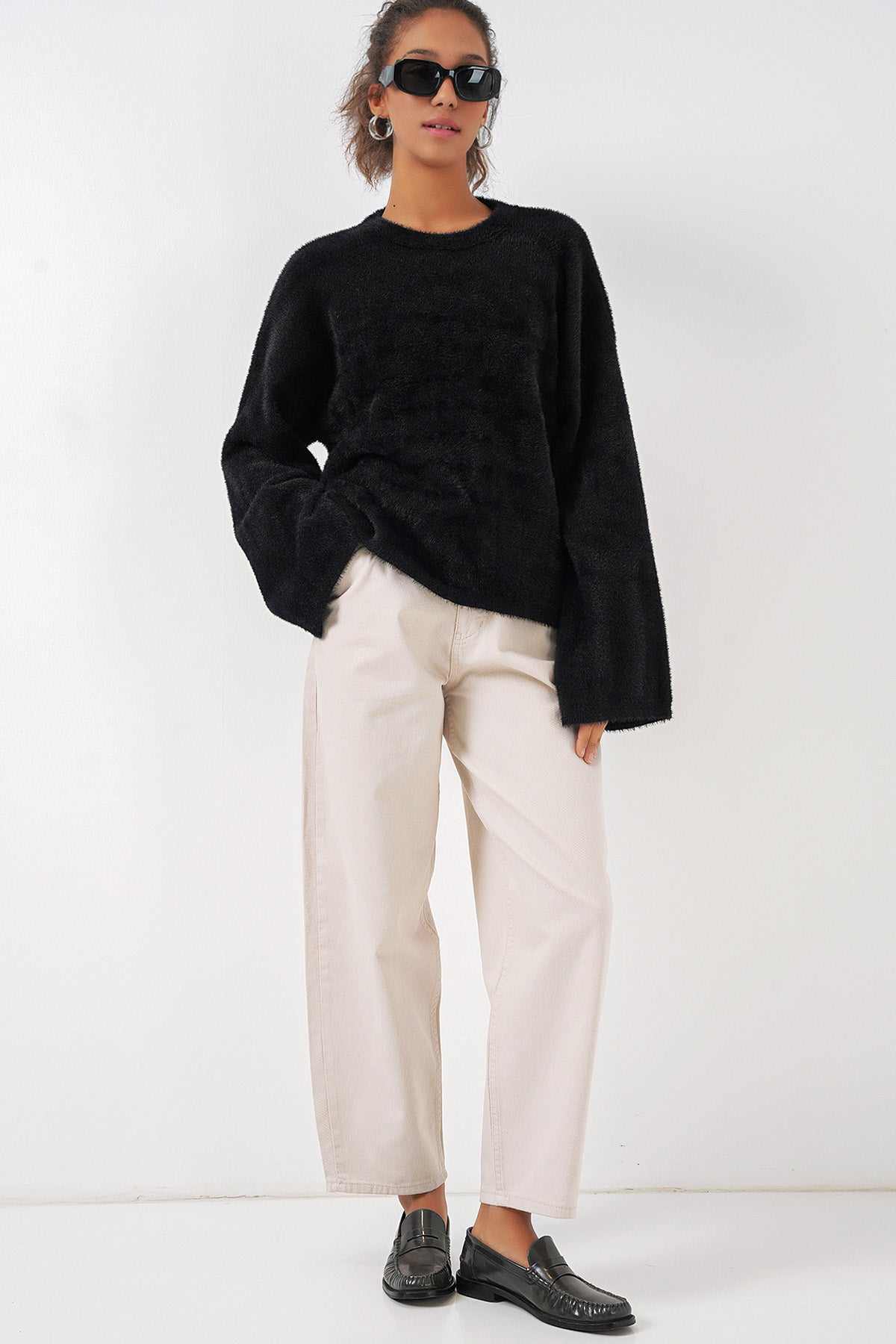 15915 Jachetă Tricot Textura Moale - Negru