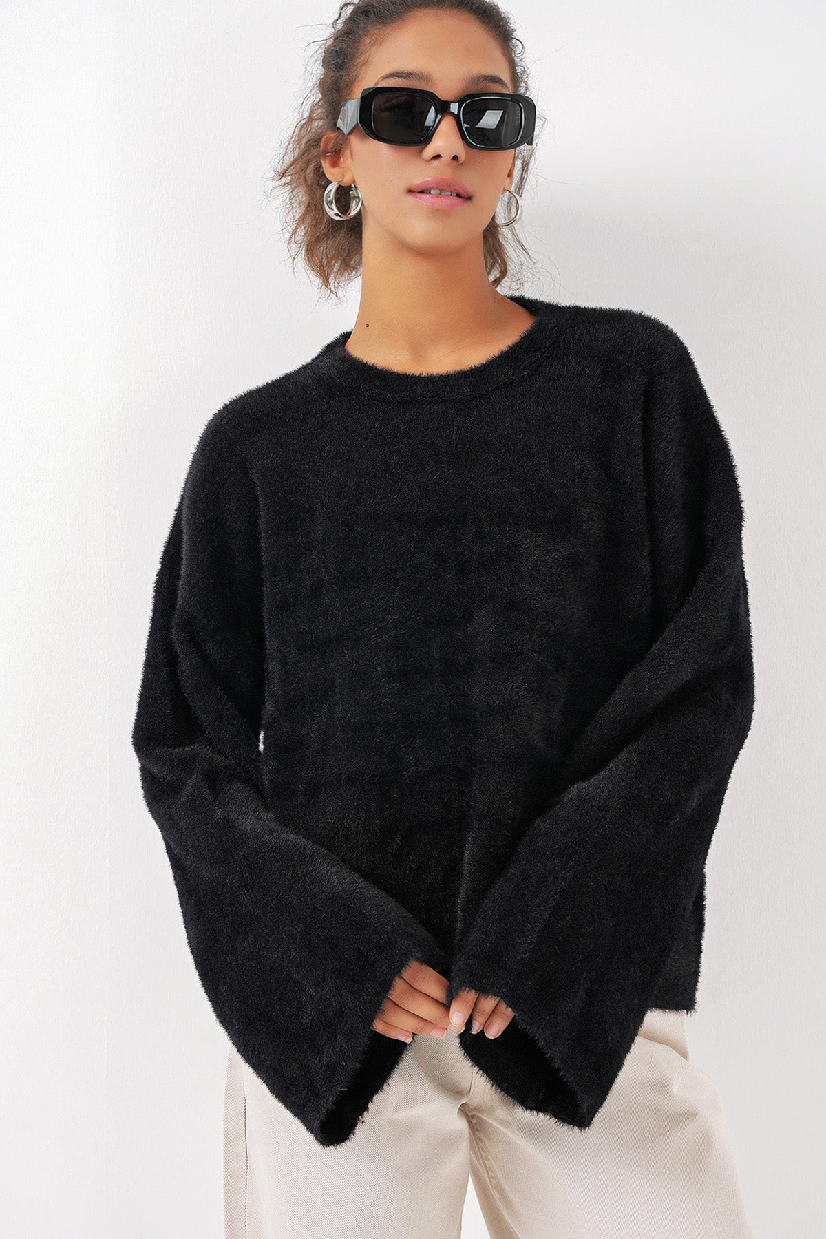 15915 Jachetă Tricot Textura Moale - Negru
