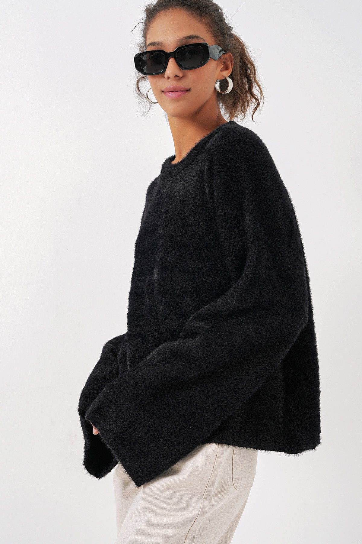 15915 Jachetă Tricot Textura Moale - Negru