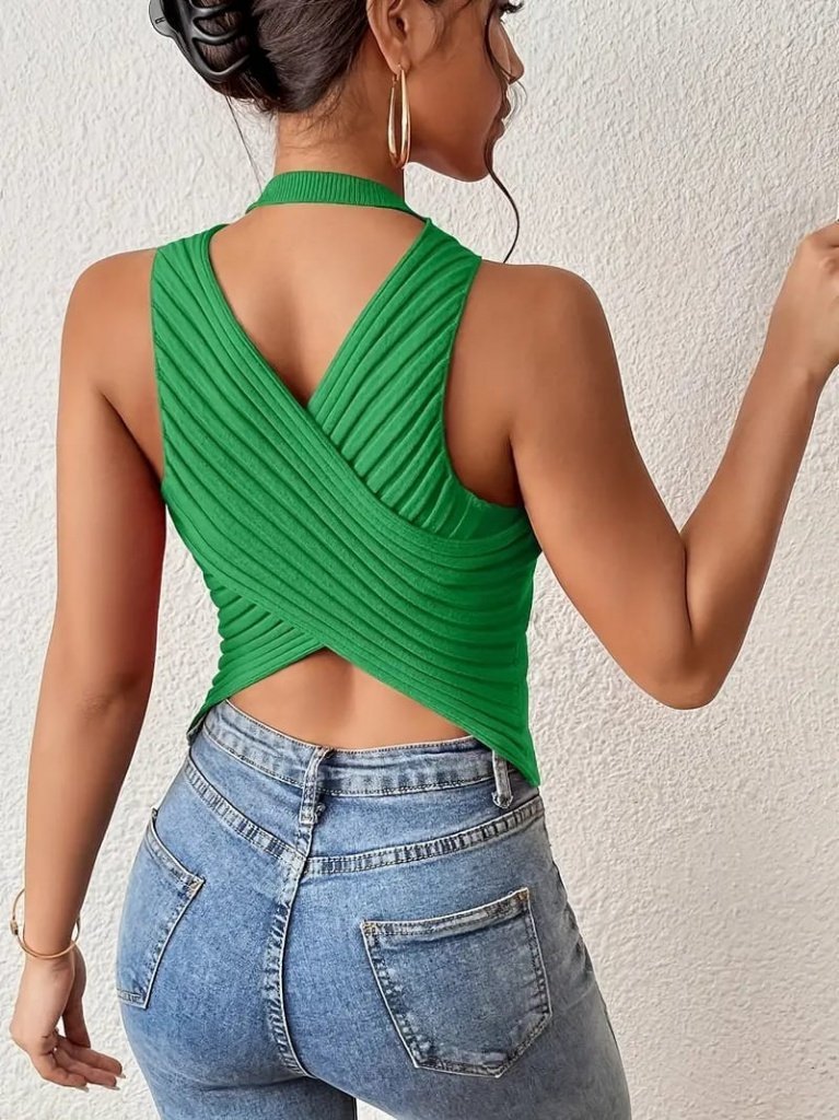 Women's Sleeveless Cross Back Detail Knit Blouse, 26939