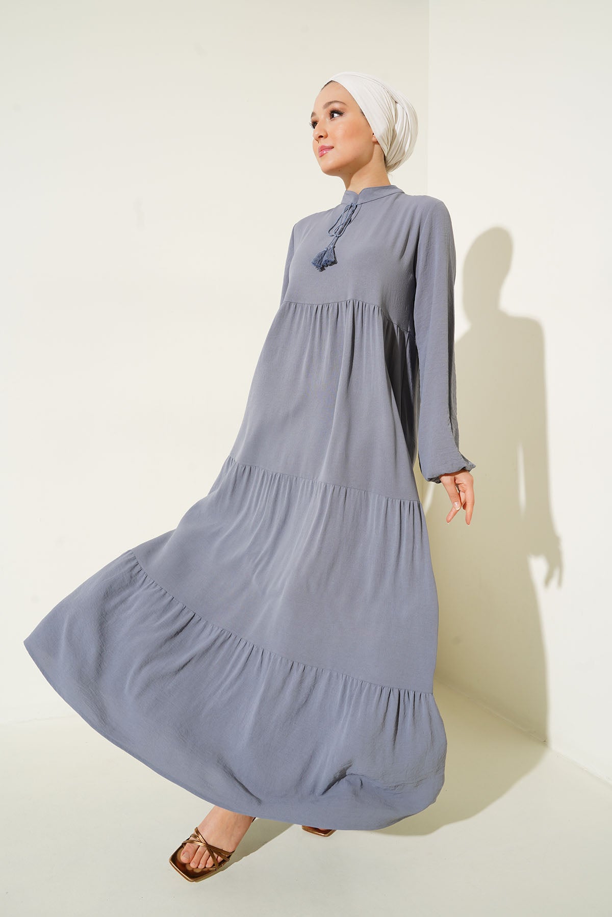 1627 Rochie Tesettür Guler Înnodat - Gri