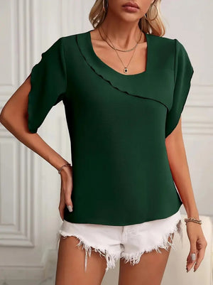 Kadın Kısa Kollu Yaka Ve Kol Detay Jesica Bluz, 24643