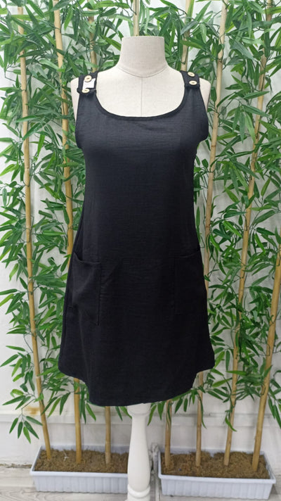 Rochie de damă din in, fără mâneci, cu bretele groase și nasturi, 33563