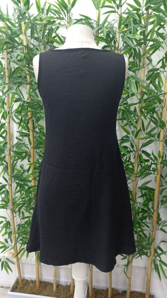 Rochie de damă din in, fără mâneci, cu bretele groase și nasturi, 33563