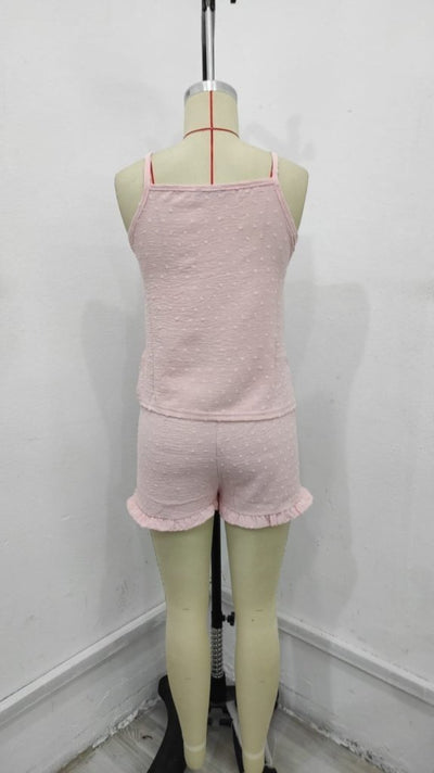 Women's Spaghetti Strap Cami and Pom-Pom Aerobin Shorts Set, 33931