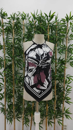 Bluză Supreme pentru femei, cu croială triunghiulară, decolteu halter, model floral, 17533