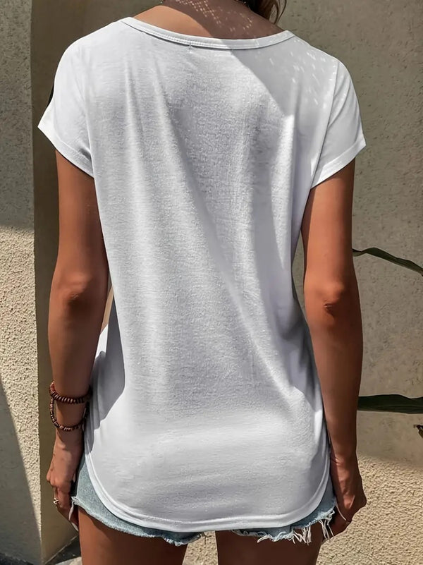 Tricou de damă cu guler rotund, din viscoză tricoloră, 17652