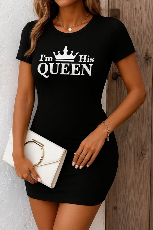 Rochie mini cu mânecă scurtă și imprimeu Queen, cu două fire, pentru femei, 26743