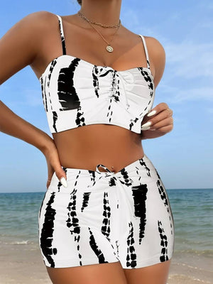 Kadın Büzgü Detay Askılı Crop Mini Tayt Ikili Takım , 25825