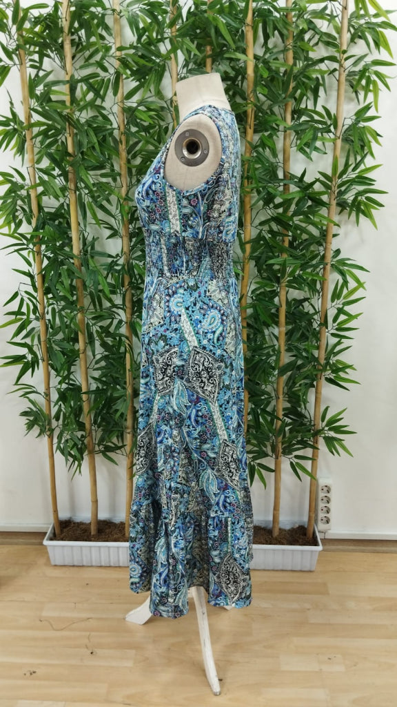Rochie de damă din suprafin cu model etnic și talie elastică, fără mâneci, 31184