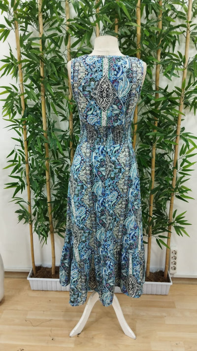 Rochie de damă din suprafin cu model etnic și talie elastică, fără mâneci, 31184