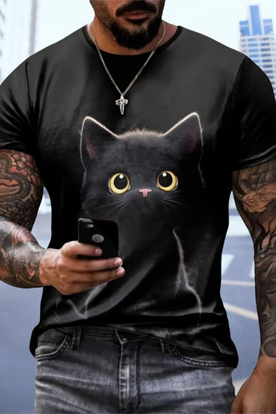 Tricou Supreme pentru bărbați cu guler rotund și imprimeu cu pisici, 18566