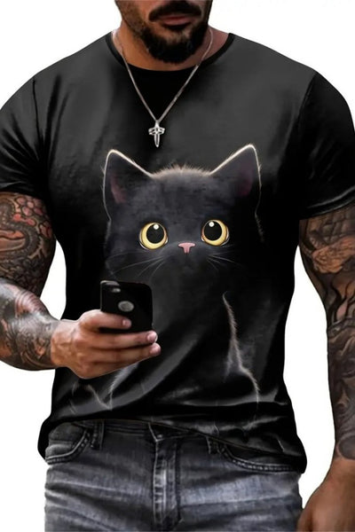Tricou Supreme pentru bărbați cu guler rotund și imprimeu cu pisici, 18566