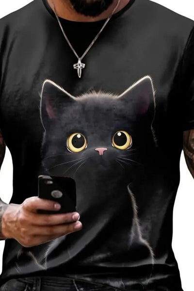 Tricou Supreme pentru bărbați cu guler rotund și imprimeu cu pisici, 18566