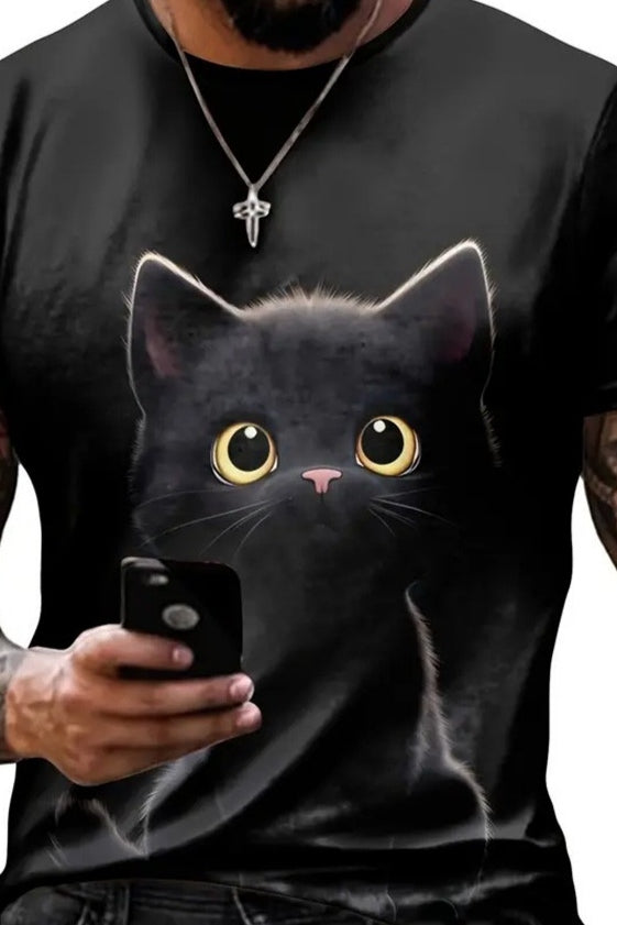 Tricou Supreme pentru bărbați cu guler rotund și imprimeu cu pisici, 18566