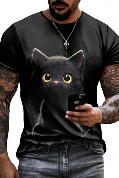 Tricou Supreme pentru bărbați cu guler rotund și imprimeu cu pisici, 18566