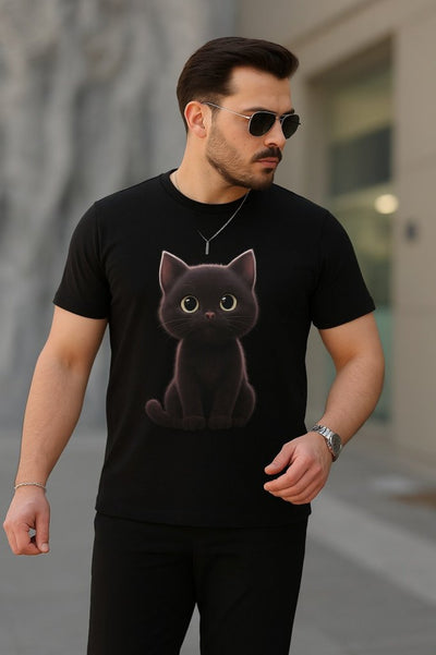 Tricou Supreme pentru bărbați cu guler rotund și imprimeu cu pisici, 18566