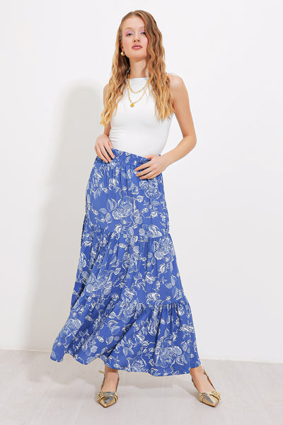 Fustă Visc Lungă cu Model Indigo Femei 1898