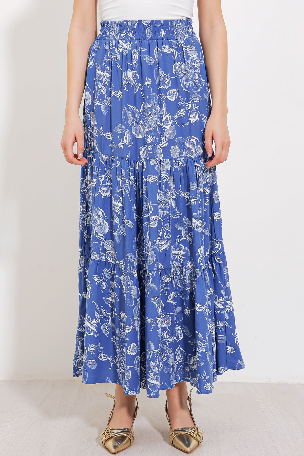 Fustă Visc Lungă cu Model Indigo Femei 1898