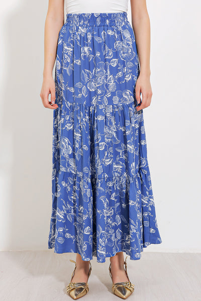 Fustă Visc Lungă cu Model Indigo Femei 1898