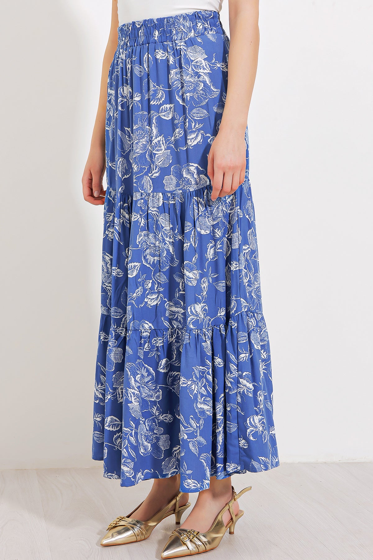 Fustă Visc Lungă cu Model Indigo Femei 1898