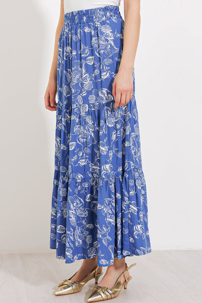 Fustă Visc Lungă cu Model Indigo Femei 1898