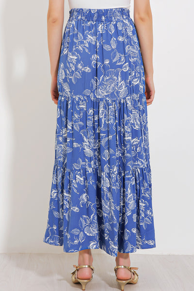 Fustă Visc Lungă cu Model Indigo Femei 1898