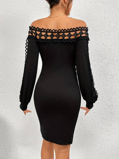 Rochie de damă din fleece periat, cu mânecă lungă, decolteu Madonna, guler fără mâneci, talie, detalii din dantelă, 27899