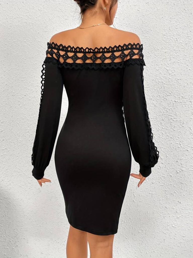 Rochie de damă din fleece periat, cu mânecă lungă, decolteu Madonna, guler fără mâneci, talie, detalii din dantelă, 27899