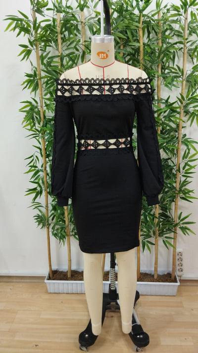 Rochie de damă din fleece periat, cu mânecă lungă, decolteu Madonna, guler fără mâneci, talie, detalii din dantelă, 27899
