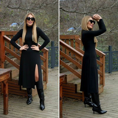 Rochie de damă din modal cu mânecă lungă și guler înalt, 32165