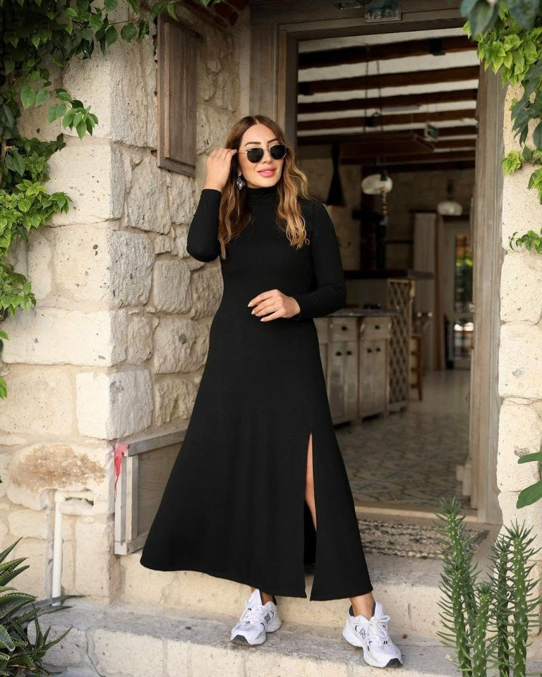 Rochie de damă din modal cu mânecă lungă și guler înalt, 32165