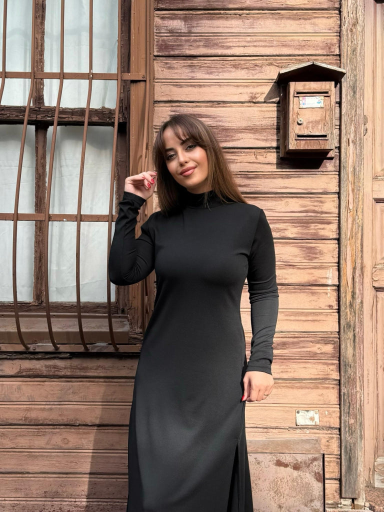 Rochie de damă din modal cu mânecă lungă și guler înalt, 32165