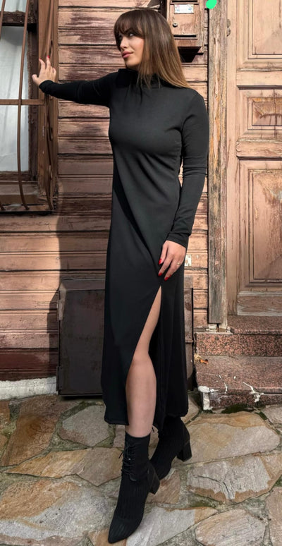 Rochie de damă din modal cu mânecă lungă și guler înalt, 32165