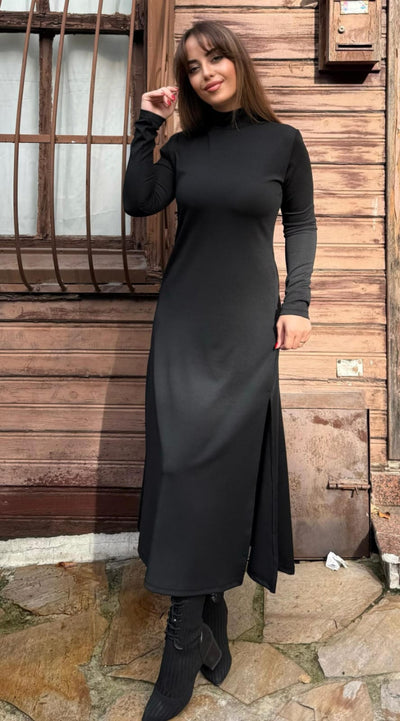 Rochie de damă din modal cu mânecă lungă și guler înalt, 32165