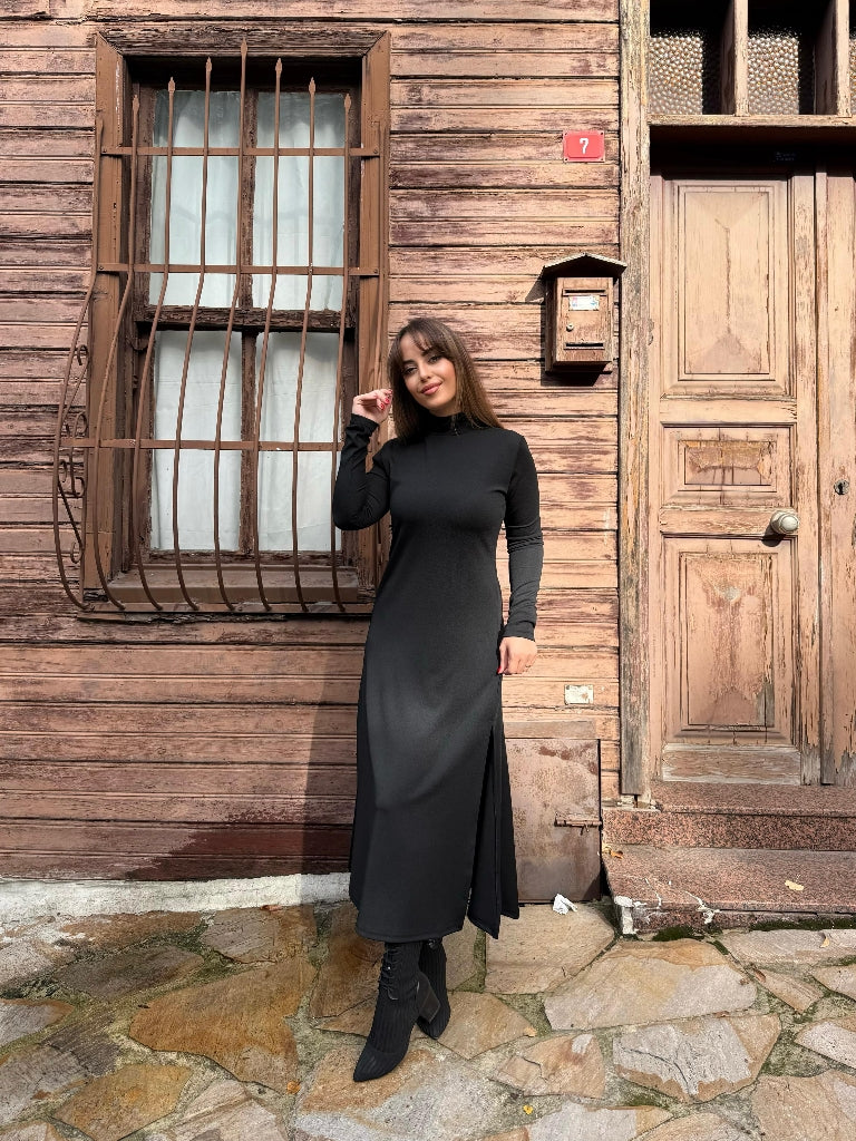 Rochie de damă din modal cu mânecă lungă și guler înalt, 32165