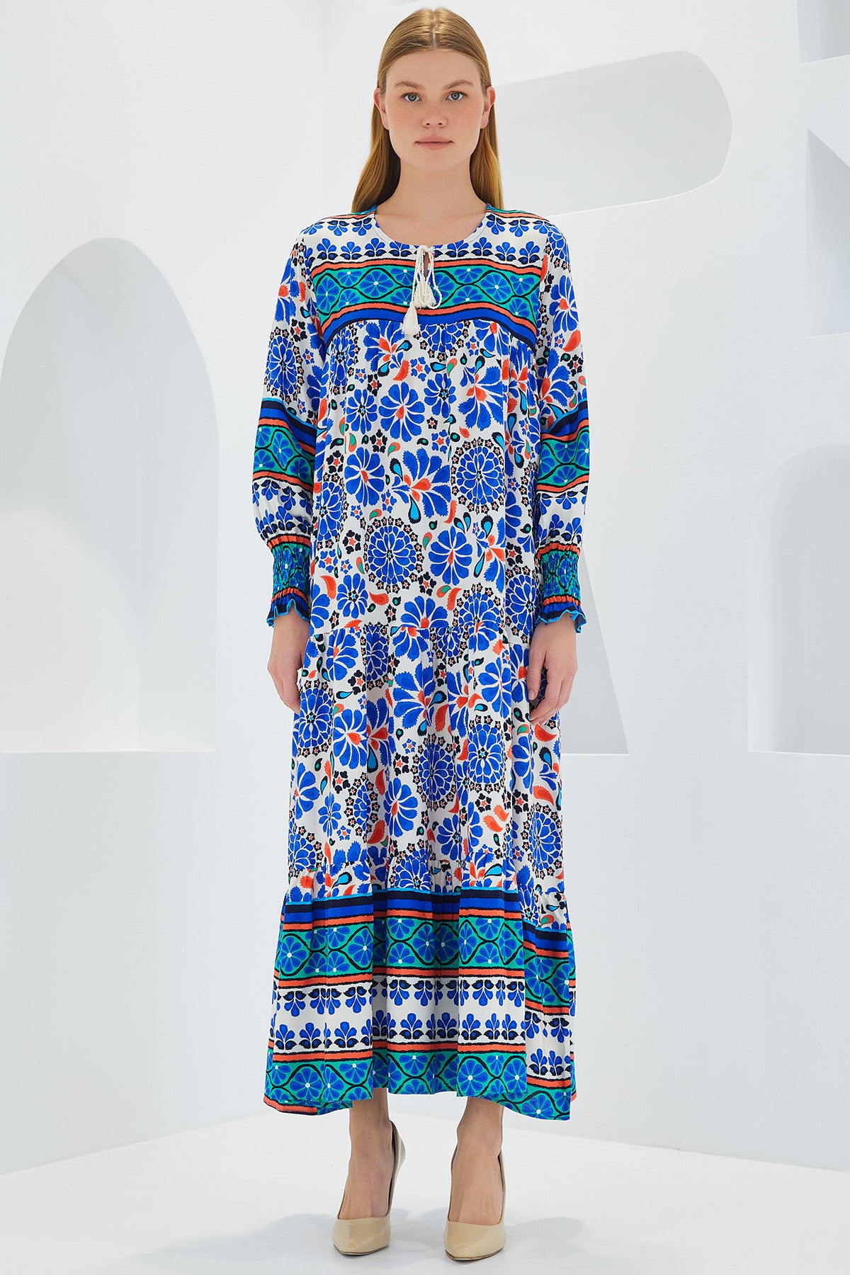 Rochie Visc Lungă cu Model Albastru Deschis Femei 1947