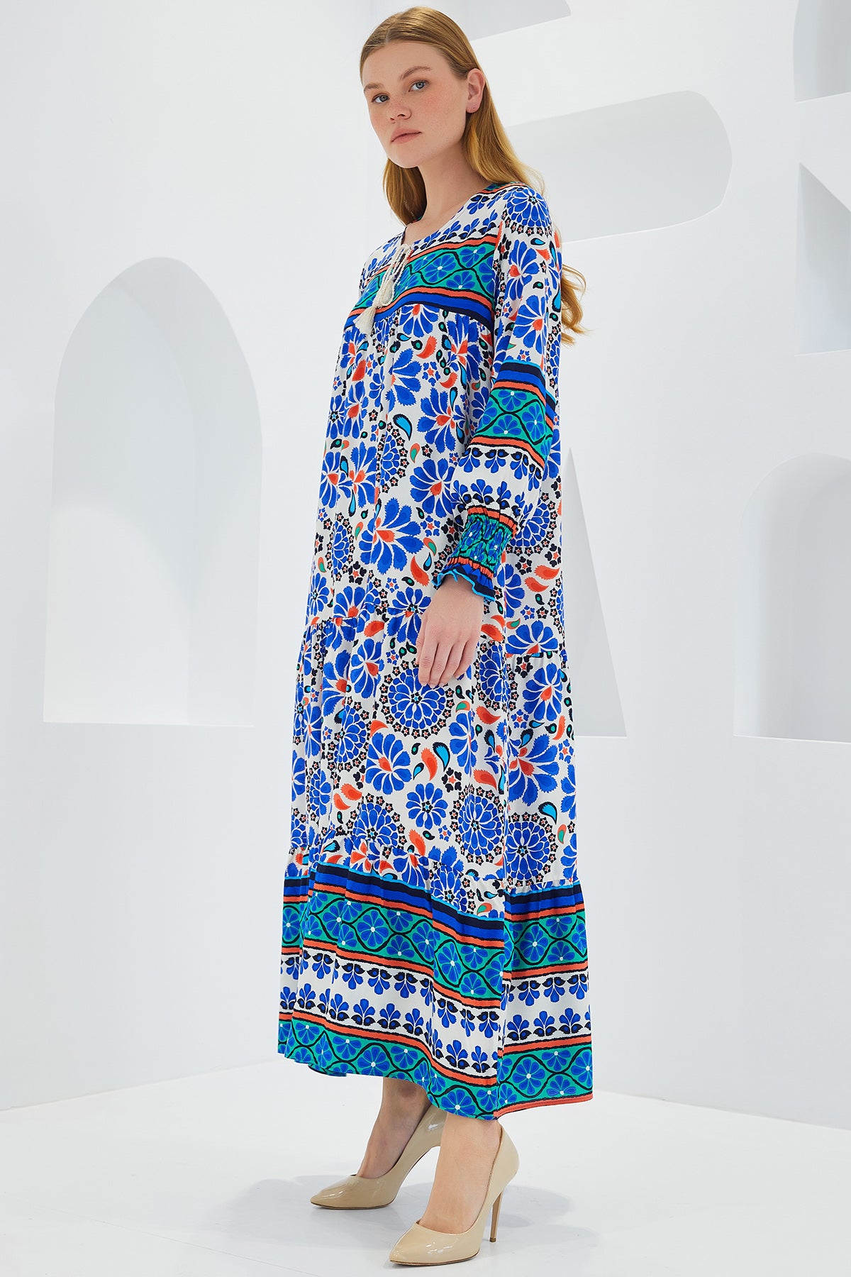 Rochie Visc Lungă cu Model Albastru Deschis Femei 1947