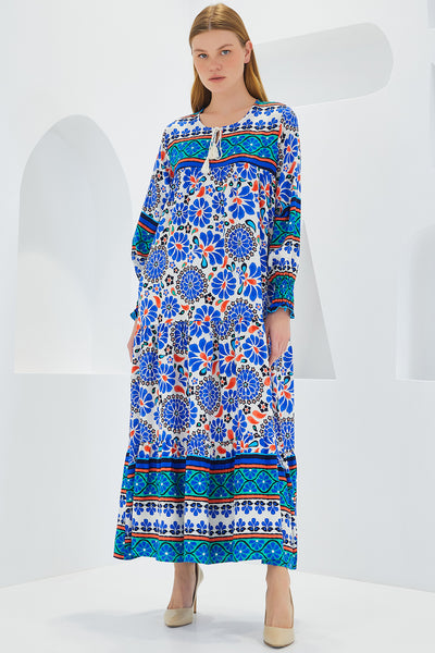 Rochie Visc Lungă cu Model Albastru Deschis Femei 1947