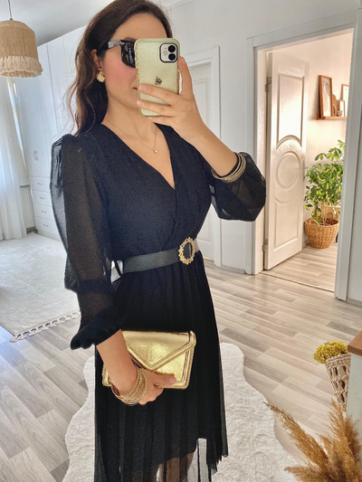 Rochie midi din șifon pentru femei, croit clopot, guler crăciun, 35833