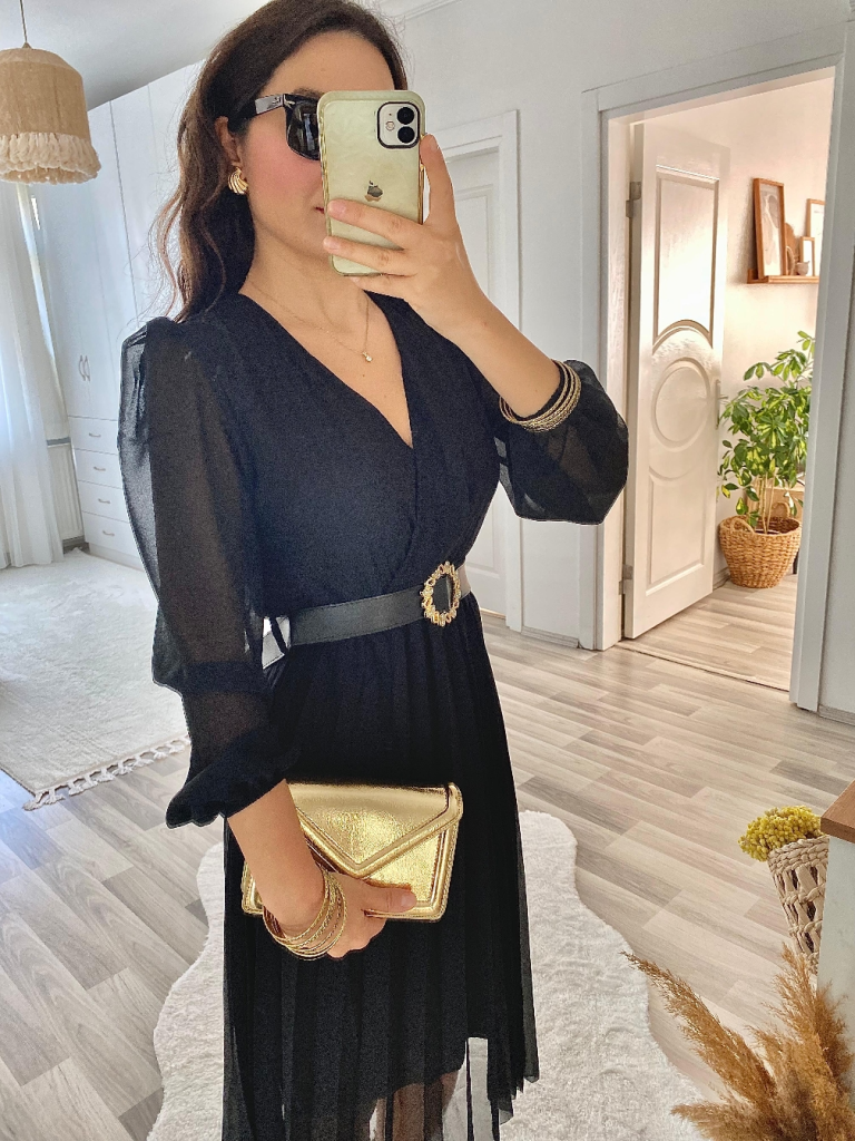 Rochie midi din șifon pentru femei, croit clopot, guler crăciun, 35833
