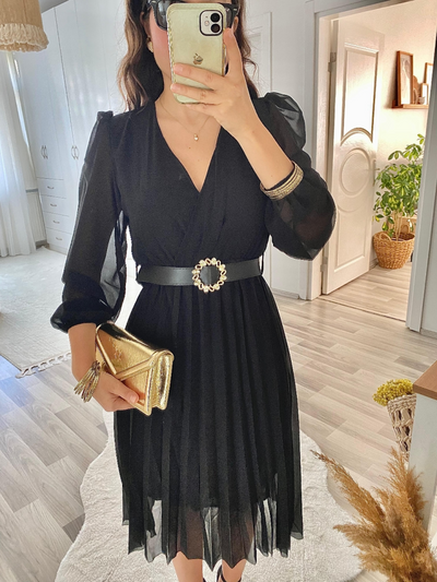 Rochie midi din șifon pentru femei, croit clopot, guler crăciun, 35833