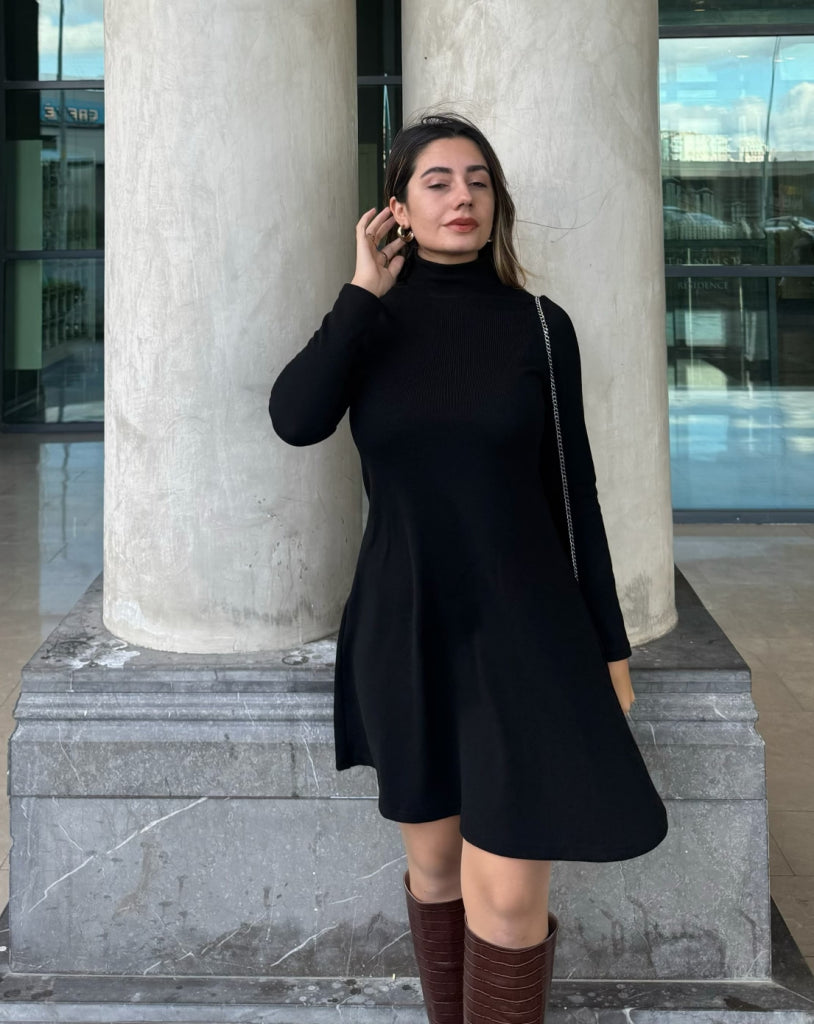Rochie de damă din acril, cu mânecă lungă și guler înalt, croială lejeră, 32384