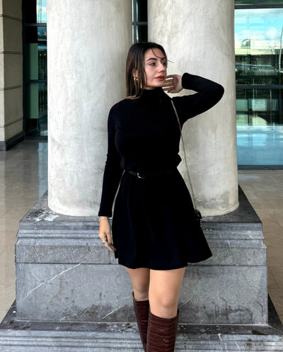 Rochie de damă din acril, cu mânecă lungă și guler înalt, croială lejeră, 32384