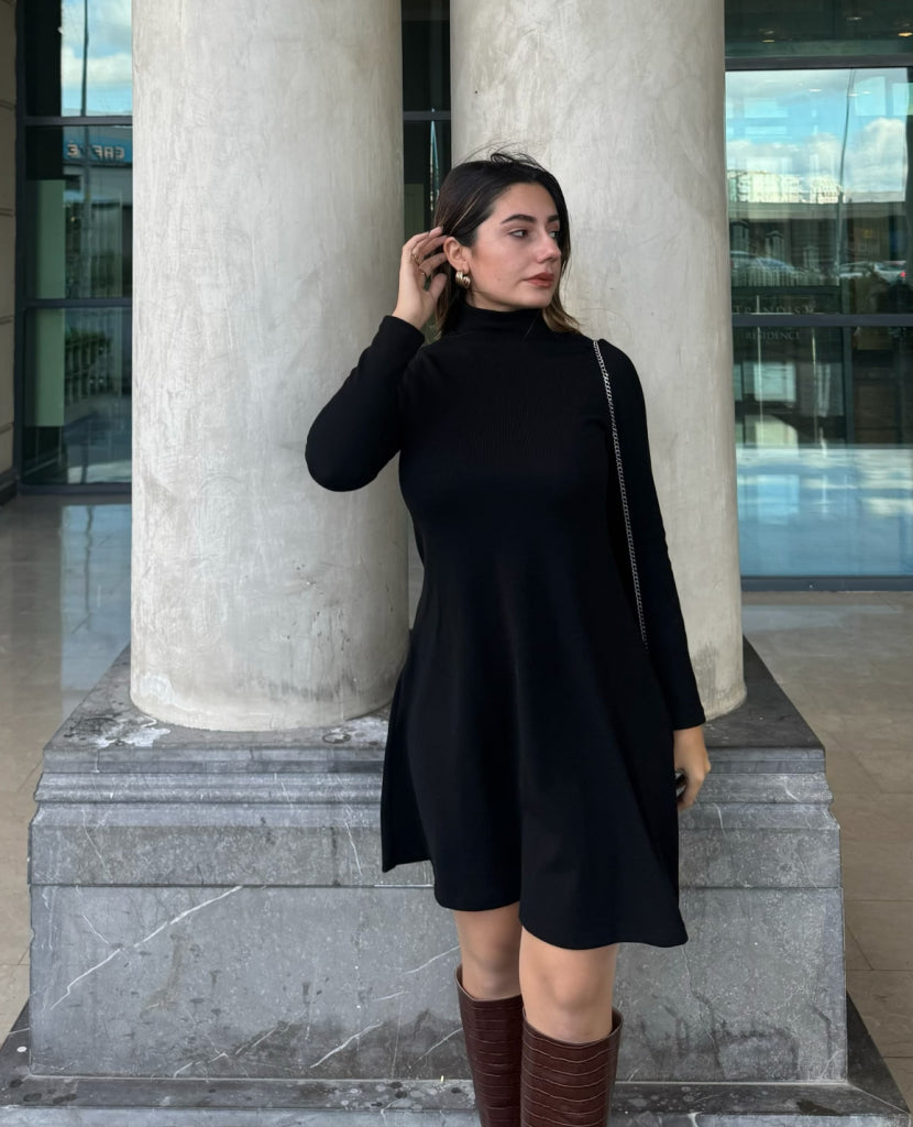 Rochie de damă din acril, cu mânecă lungă și guler înalt, croială lejeră, 32384